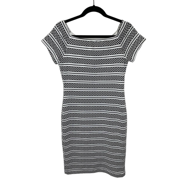 Bisou Bisou Black and White Polka Dot Body Con Dress Womens size 12 y2k vintage - Picture 1 of 6